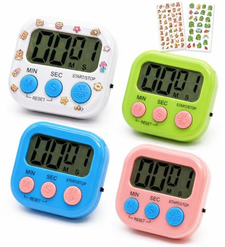 4 temporizadores digitales con calcomanía, temporizador de cocina para cocinar, temporizador magnético de cuenta regresiva de minutos y segundos con alarma fuerte para profesores, aula, estudio