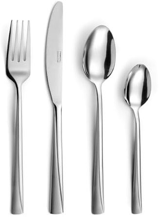 PRADEL ESSENTIEL - Juego de cubiertos de 24 piezas para 6 personas - Absolute - 18/0 Acero inoxidable, acabado estándar y arenado - Acero inoxidable (2 mm de grosor)