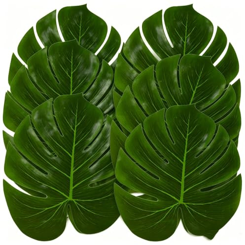 EKKONG Hojas Artificiales de Monstera, 24 Piezas Hojas de Palma Artificiales, Hoja de Monstera Verde, Tropicales Monsteras Hoja, para Bodas Hawaiano Cumpleaños Fiestas Mesa (C)