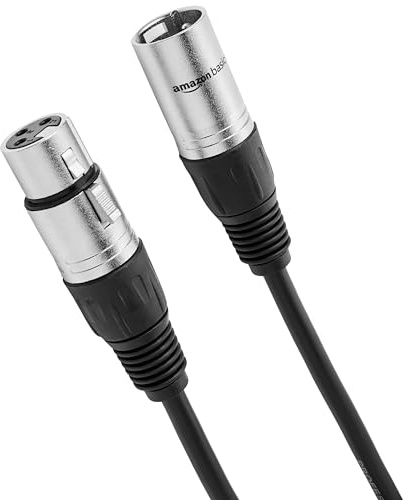 Amazon Basics XLR Male to Female Microphone Cable for Recording Studio, Speaker or PA System, All Copper Conductors, 3-Pin, Shielding, 6MM PVC Jacket, 25 Foot, Black