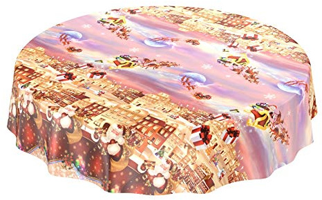 ANRO Wachstuchtischdecke Wachstuch Wachstischdecke Tischdecke Weihnachten Rot Weihnachtsfest Rund 140cm eingefasst