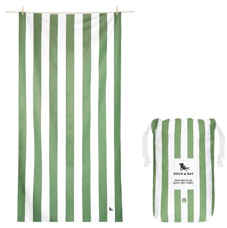 Dock & Bay Beach Towel - Quick Dry, Sand Free - Compact, Lightweight - 100% Recycled - Includes Bag - Cabana - Cayman Khaki - Large (160x90cm, 63x35)