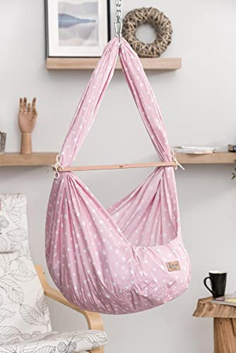 Baby FEDERWIEGE Einschlafhilfe ruhiger & erholsamer Schlaf | weiße Sterne pink