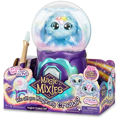 Magic Mixies My Crystal Ball Blue, Juguete Interactivo de Magia, Bola de Cristal mágica con Luces, Efectos y Sonidos, y un muñeco de Peluche Suave para cuidar, con Accesorios, Famosa (MGX06000)
