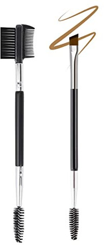 2Pcs-1 Pennello per Sopracciglia +1 Pennello per Ciglia, Pettine professionale a doppia estremità angolato per sopracciglia e pennello spoolie strumento per la cura del trucco con diversi pennelli
