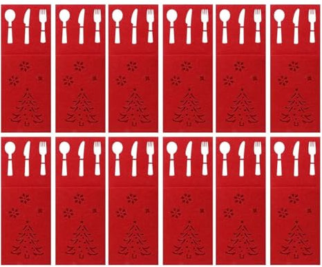 12PCS Weihnachten Besteck Tasche Filz Weihnachtsbaum Messer Gabeln Löffel Tasche Weihnachten Besteck Halter Set, Tisch Geschirr Dekor