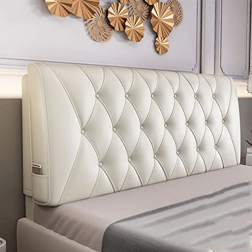 Testiera trapuntata in similpelle per letto matrimoniale, matrimoniale, king size, morbido cuscino di supporto imbottito con bottoni, bianco, 180 cm
