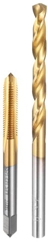 sourcing map Tap and Drill Bit Set, 1pcs M5 x 0.8 Metric Straight Flute Thread Screw Taps & 1pcs 4.2mm Twist Drill Bits, Titanium Coated HSS-6542 Tapping Threading Tool Kit