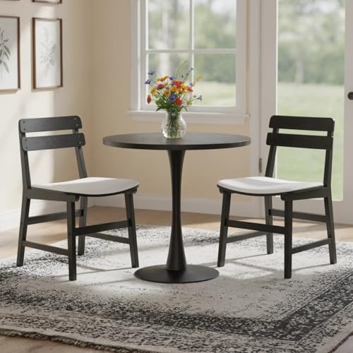 chairus Chaise de Salle à Manger Scandinave Lot de 2 en Bois Chaises Rétro avec Dossier, Chaise de Cuisine Confortable Rembourrée pour Salle à Manger/Restaurant/Salon/Coiffeuse,Noir