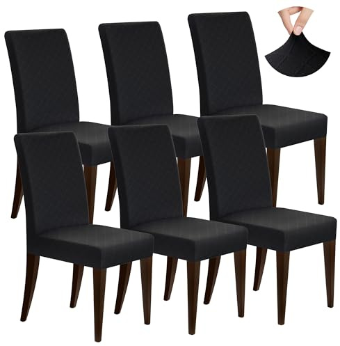 YIYIZI Stuhlhussen 6er Set – Stretch & wasserdicht für Esszimmerstühle | Abnehmbar & maschinenwaschbar, Einsatz Küche, Restaurant, Bankett, Hochzeit, Party, In Hellgrau Dunkelgrau, Beige and Schwarz