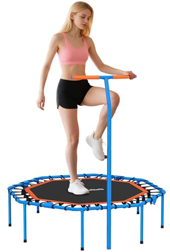 SPORTNOW Trampolino da fitness pieghevole, Ø 128 cm, con manico regolabile in altezza a 5 livelli, corda in gomma silenziosa, trampolino per adulti, trampolino per interni ed esterni
