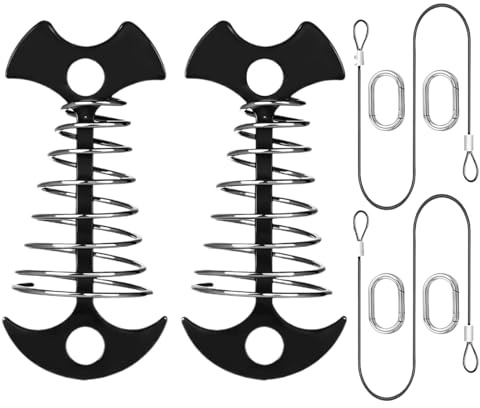 Xijobido Piquetes de Terraza para Muebles | Sujeción Anclajes Estilo Espina para Exteriores - 2 Piezas de Equipo de Montaje Resistentes con 2 Cuerdas y 4 Mosquetones para Barbacoa Sillas de Kayak