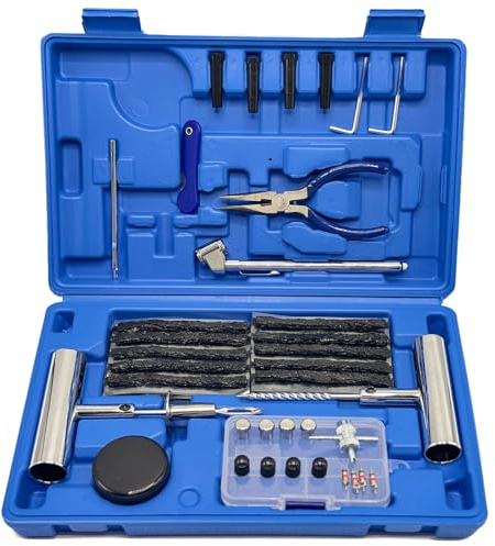 QUNNIE Reifenreparatursatz Reifen Flickzeug mit Steckern Universal Reifenreparaturwerkzeuge zur Reparatur von Reifenpannen und Stecker Flickzeug für Auto Motorrad LKW Traktor Anhänger (69PCS)