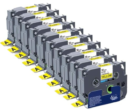 TBXwsofl Ruban Compatible avec imprimante d'étiquettes laminées, 18mm, 10 pièces, Noir sur Jaune, Compatible avec l'imprimante 641