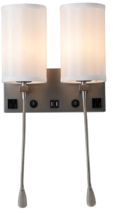Jadssox Wandleuchte mit Stoffbezug, Nachttischlampe mit Schalter, LED-Kopfteilbeleuchtung, flexibler Schwanenhalsstrahler for das Wohnzimmer, USB-Ladeanschluss