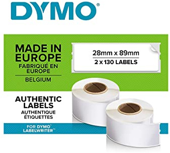 DYMO LW etichette per indirizzi | 28 mm x 89 mm | 2 rotoli da 130 etichette facili da staccare (260 pezzi) | autoadesive | per etichettatrici LabelWriter | originali