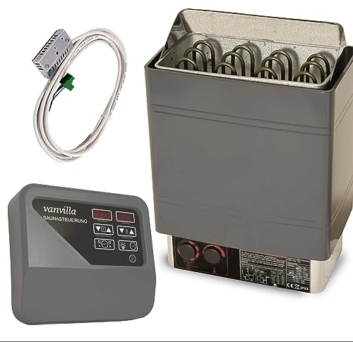 vanvilla Saunaofen 9kw mit externer Steuerung 380V Saunas Sauna Ofen Heizung Finnische Sauna Fasssauna Gartensauna für Aufguss