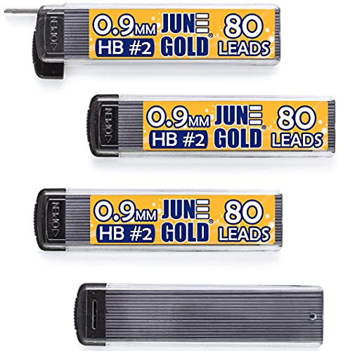 June Gold 320 Pieces, 0.9 mm HB #2 Lead Refills, 80 Pieces Per Dispenser, Bold Thickness, Break Resistant Lead/Graphite, 1.0 mm Compatible (Pack of 4 Dispensers)