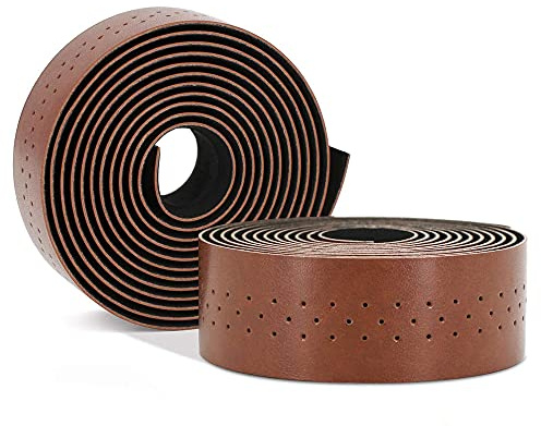 Vinqliq Retro-Lenkerbänder aus PU-Leder, Rennrad, mit Stöpsel (Naturbraun (mit Atemlöchern)