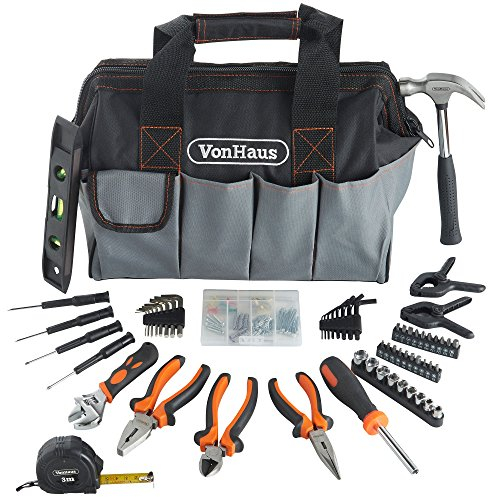VonHaus Tool Set - 92pcs Tool Kits for Home DIY Tasks - Household DIY Kit for Beginners - Includes Wrench, Hammer, Sockets, Screwdriver and More - Home Kit Set and Durable Carry Bag