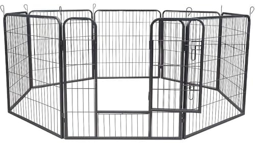 Mucola Welpenauslauf Welpenlaufstall 8-teilig je 80x80 cm Metall Anthrazit | Freigehege mit Hammerschlaglack, witterungsbeständig, Aufbau ohne Werkzeug, flach verstaubar, flexible Formen, Hundegehege