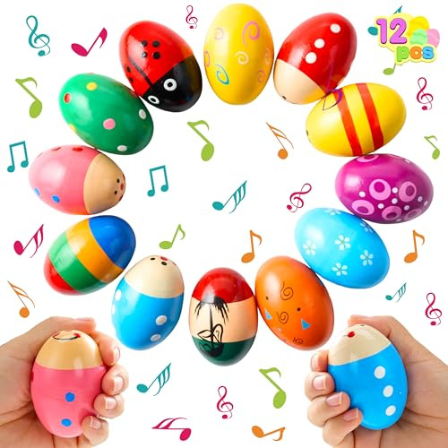 JOYIN 12 Packs 1.9''*2.7 Wooden Egg Shakers Maracas Percussion Musical for Party Favors, Classroom Prize Supplies, Musical Instrument, Basket Stuffers Fillers, Easter Hunt