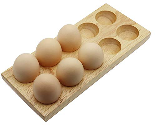 TAMUME Natural Puesto de Huevos Madera Estante del Titular del Huevo, Cocina Esencial Titular de Almacenamiento de Huevo y Organizador de Huevos con Copas de Huevo de Madera Sostenga Hasta 10 Huevos