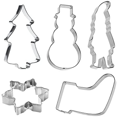 GastroMax - Set Emporte Pièce Patisserie pour Biscuits de Noël - 5 pcs - Sapin, Bonhomme de Neige, Chaussette, Gnome, Flocon - Moule à Biscuits - Cookies Originaux - un Noël Unique