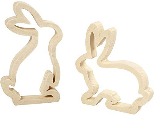 CREATIV DISCOUNT® NEU Osterhasen aus Holz, 2 Stück, 14cm