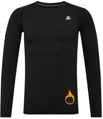 DEVOROPA Youth Boys Compression Thermal Shirt Long Sleeve Fleece Baselayer Soccer Baseball Undershirt Black M
