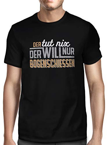 Fashionalarm Herren T-Shirt - Der TUT nix - der Will nur Bogenschießen | Fun Shirt mit Spruch als lustige Geschenk-Idee Männer Bogenschütze, Schwarz 3XL