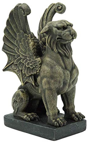 Ebros Gift Muskulare Stoic Löwe Wasserspeier mit Griffin-Flügeln, hockt auf Sockel, dekorative Statue, 16,5 cm hoch, mittelalterliche Kathedrale, Schloss, Dach, Gothic-Figur