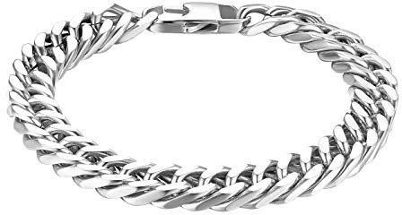 Flongo Herrenarmband Männer Kette aus Edelstahl Armband Armreif Armkette Link Handgelenk Panzerkette Schwarz Silber Rose Gold Klassiker Herren-Accessoires