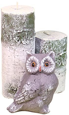 G Decor Birch Tree Log Effect Grey 3D Owl Figure Pillar Candle (Full Set of 3)