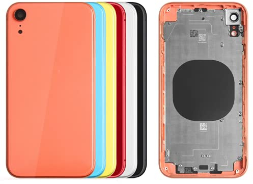 SRJTEK Boîtier de batterie pour iPhone XR - Coque arrière de rechange XR A2105 - Châssis moyen avec cadre compatible avec A1984, A2107, A2108, A2106 (rouge avec objectif)