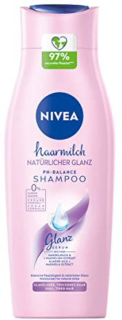 NIVEA Hårmjölk naturlig glans pH-Balance schampo (400 ml), hårschampo för glänsande hår, schampo för torrt hår med mandelmjölk och magnolia-extrakt