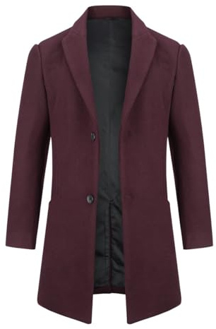 Allthemen Manteau Homme En Laine Chaud Parka Coat 2 Boutons Pardessus | Automne Et Hiver,Mi-Longueur Veste Trench Coat,Revers,Coupe Classique,Tissu Mélangé Épais Et Doux,Quotidienne Fêtes Festivals