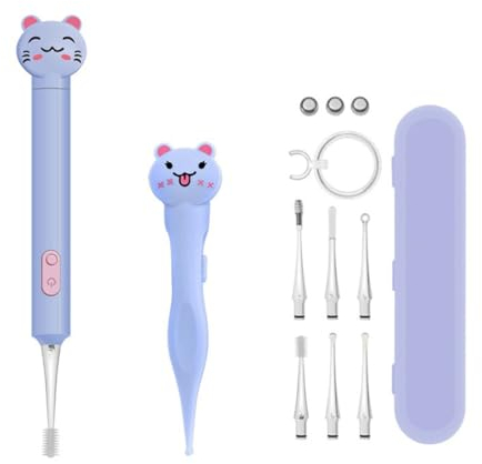 Ohrenschmalz Entferner for Babys, Cartoon Ohrenreiniger for Baby mit 6 Ersatzköpfen, LED Ohrreiniger Nasensauger für Erwachsene Kinder Kleinkinder Ear Cleaner Ear Wax Removal Ohr Reinigung