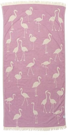 InfuseZen Turkish Bath & Beach Towel – Reversible Flamingo Print - Turkish Cotton - Soft, Lightweight, Absorbent Peshtemal, Quick Dry, Sand Free – for Pool, Gym, Throw, Travel - Lilac