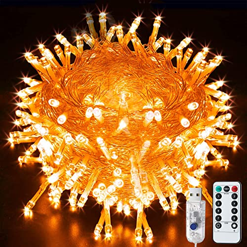 Indoor/Outdoor Fairy Lights, 120LED Orange Halloween String Lights, 43FT 8 Modes Plug-in String Lights Waterproof for Outdoor Halloween Christmas Wedding Party Bedroom Decor