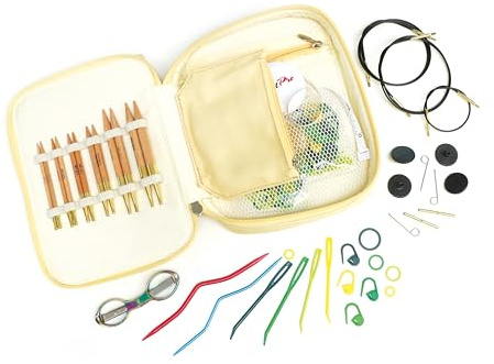 KNITPRO Basix Starter, Buchenholz-Nadelspitzen Set + Zubehör, Art. 35765, bambus