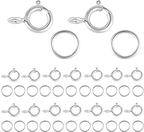 40 Stück Sterling Silber 925 Kettenverschluss Federverschlüsse, Silber Federschnalle mit Offenen Biegeringe für Armbänder Halskette Verlängerungskette Schmuckherstellung (Silber)