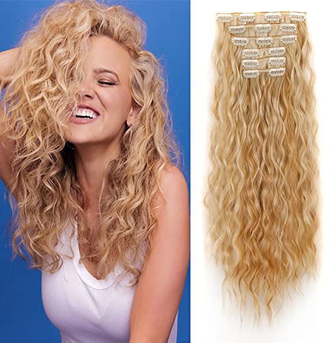 Cybelleza 50cm Clip in Extensions Haarverlängerung Haarteil 6PCS Gewellt | Hair Extensions Clip in Haarverlängerungen Haarteil Lang Wellig Synthetisches Haarextension Kunsthaar, Dunkelblond & Blond
