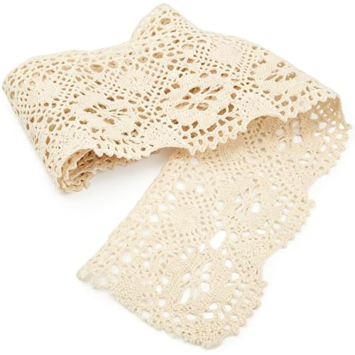 Cinta de encaje, 10 yardas Cinta de ajuste de encaje 8 cm de ancho Algodón Crochet Cinta floral Encaje para envolver regalos Día de San Valentín Manualidades florales de bricolaje(beige)