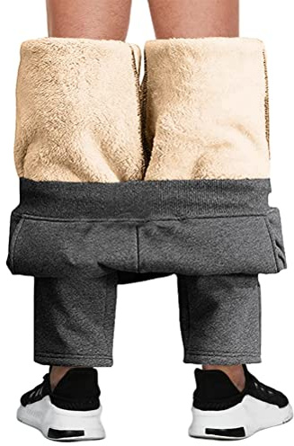 shownicer Jogginghose Herren Fleecehose Winter Fleece Gefüttert Warme Trainingshose Plüsch Gefüttert Hose Sporthose Winterhose Männer Slim Fit Sweathose B Grau 4XL