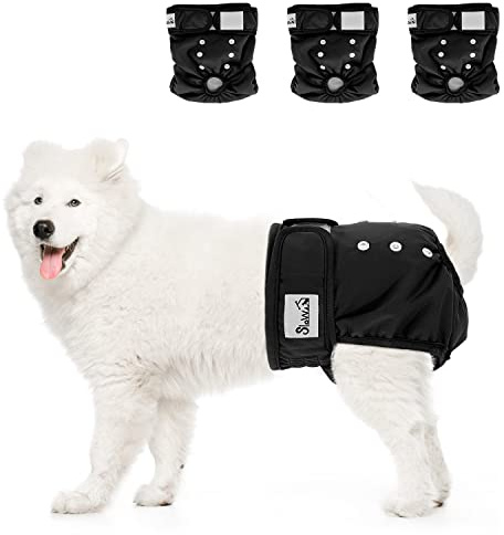 SlowTon Hundewindeln für Hündinnen, 3 Stück waschbare auslaufsichere weiche hochsaugfähige und umweltfreundliche Läufigkeitshose für Hündinnen mit verstellbaren Knöpfen bei Inkontinenz & Läufigkeit