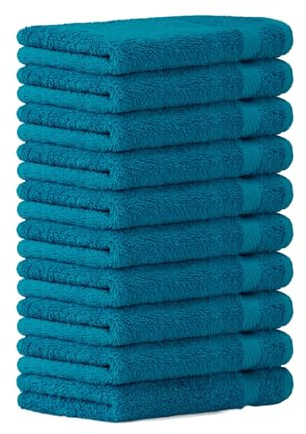 Luckytowel Gästehandtücher 30x50 cm – Oeko-TEX Gästehandtuch aus 100% Baumwolle mit 600 g/m² – Kleine Handtücher mit Aufhängeschlaufe – flauschig & saugstark – Gästetücher Set – 10er Pack Türkis