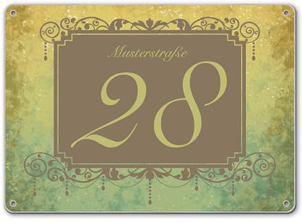 banjado® Hausnummernschild personalisierbar Motiv WT Vintage Messing - Hausschild personalisiert Draußen mit Straßennamen möglich - Hausnummernschild Edelstahl versch. Motive - inkl. Montagematerial