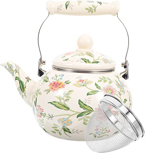 Teekessel aus Emaille 2, 5l, Großer Kessel mit Griff | Stabile Ausführung, Großes Fassungsvermögen, Dekorativer Stil im Chinesischen Look