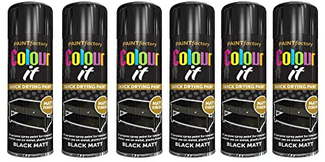 PNJB, Matt Black Color Aerosol Spray Paint Can 250 ML, Fast Dry Excellent Coverage Adhesion- BLACK MATT Spray Paint Auto DIY Purpose Color Aerosol (6 Pcs)